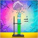 Test tube with violent reaction taking place, gas released.